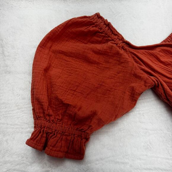 Billabong Perfect Paradise Coral/Terracotta Babydoll Puff Sleeve Dress Size L - Picture 9 of 12